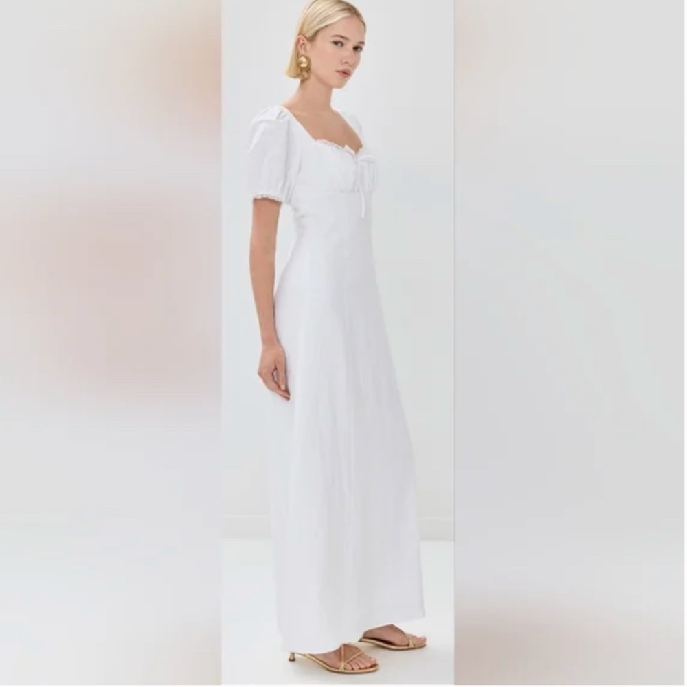 Reformation White Maxi Dress with Puff Sleeves